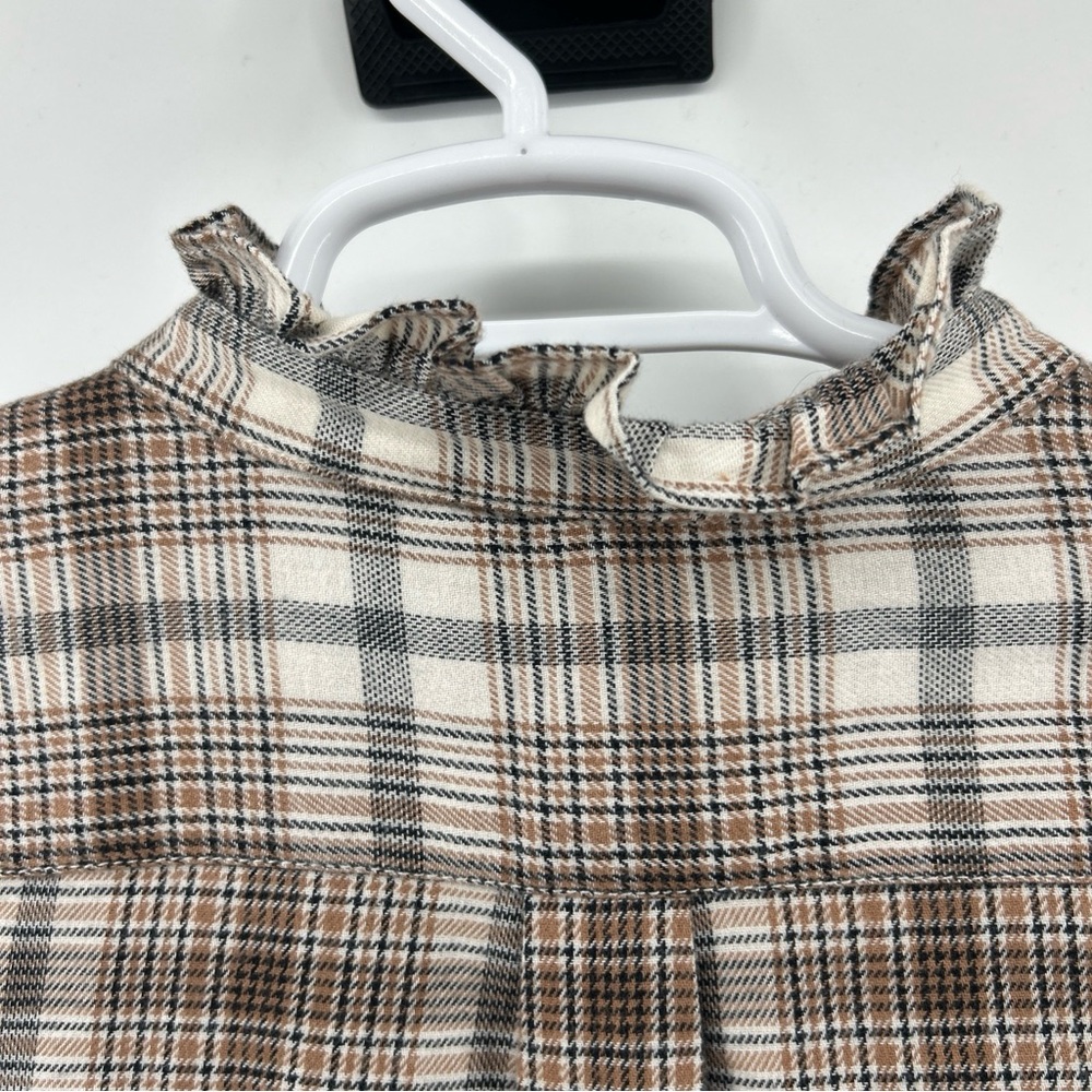 Lands End Blouse Shirt Top Women’s 3X Plus Beige Plaid Flannel Cotton Button Up - Picture 8 of 13